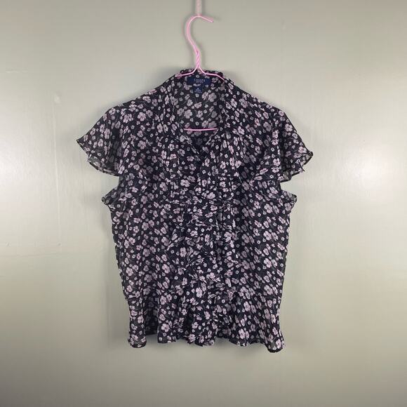 CHAPS ruffled button down sheer blouse - Picture 1 of 7